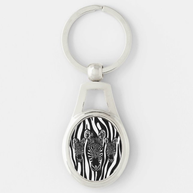 Trendy Zebra Herd auf Zebra Print Schlüsselanhänger (Vorderseite)