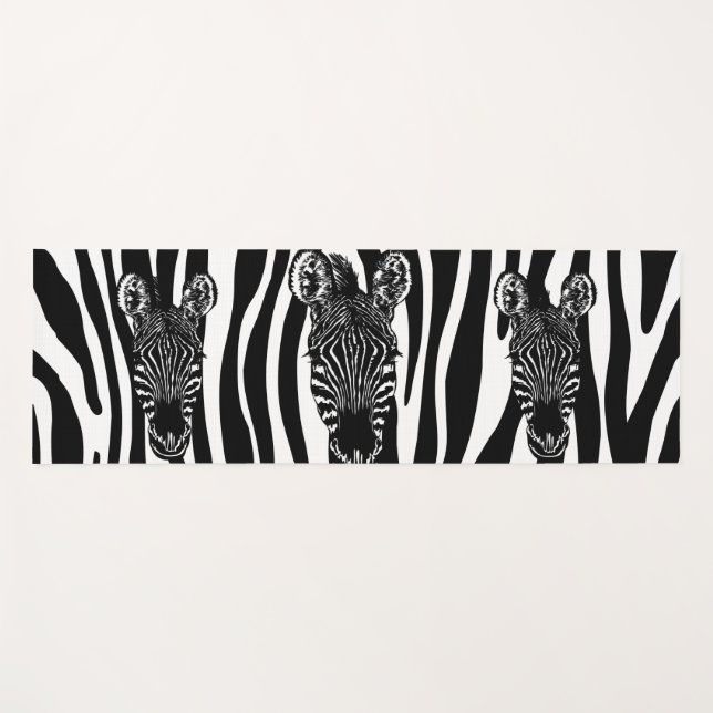 Trendy Zebra Herd auf Zebra Print Solid Black Side Yogamatte (Vorderseite (Horizontal))
