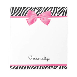 Trendy Zebra Print Chic Hot Pink Bow und Name Notizblock