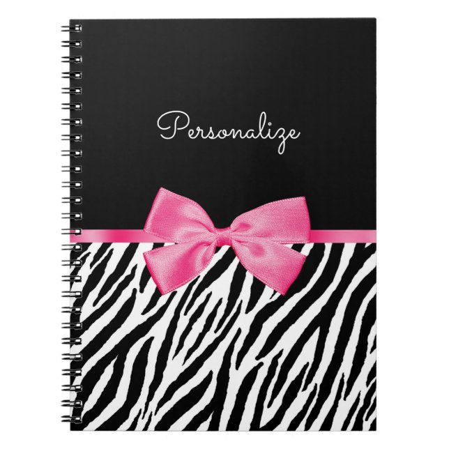 Trendy Zebra Print Chic Hot Pink Bow und Name Notizblock (Vorderseite)