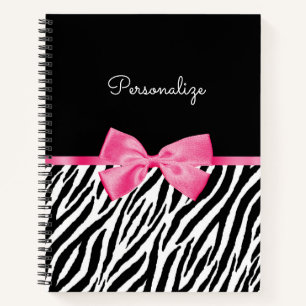 Trendy Zebra Print Chic Hot Pink Bow und Name Notizbuch
