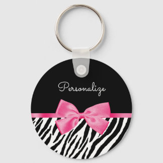 Trendy Zebra Print Chic Hot Pink Bow und Name Schlüsselanhänger