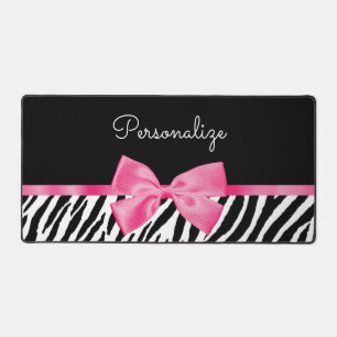 Trendy Zebra Print Chic Hot Pink Bow und Name Schreibtischunterlage