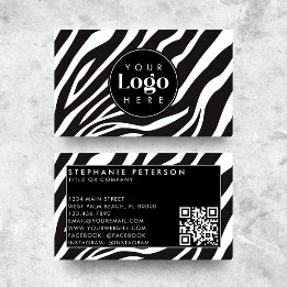 Trendy Zebra Print Custom Company Logo QR Code Visitenkarte