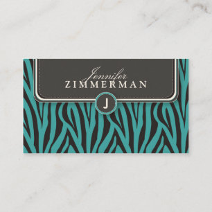 Trendy Zebra Print Designer Business Card: Aqua Visitenkarte