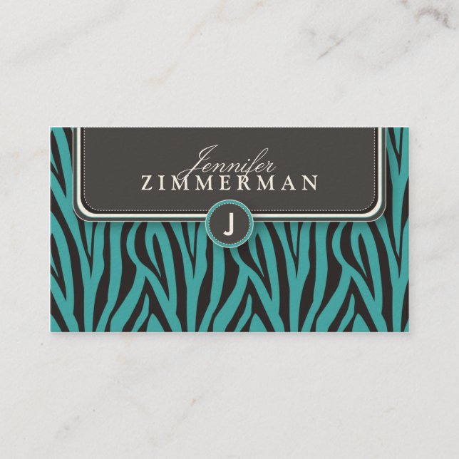 Trendy Zebra Print Designer Business Card: Aqua Visitenkarte (Vorderseite)