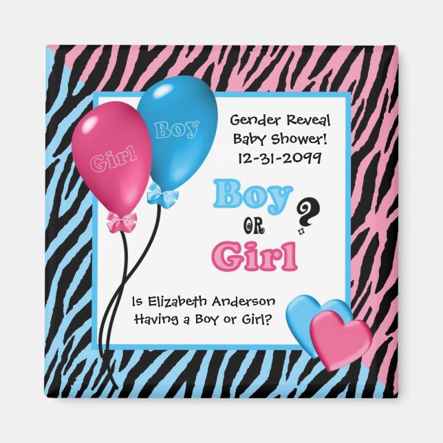Trendy Zebra Print Gender Reveal Baby Dusche Magnet (Vorne)