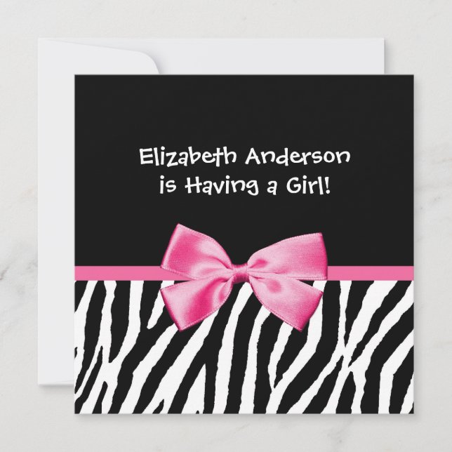 Trendy Zebra Print und rosa Ribbon Babydusche Einladung (Vorderseite)