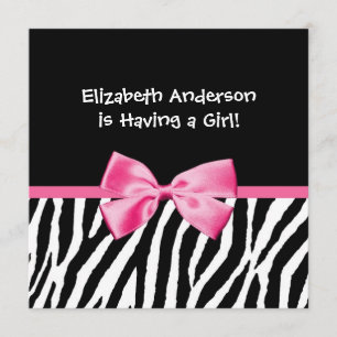 Trendy Zebra Print und rosa Ribbon Babydusche Einladung