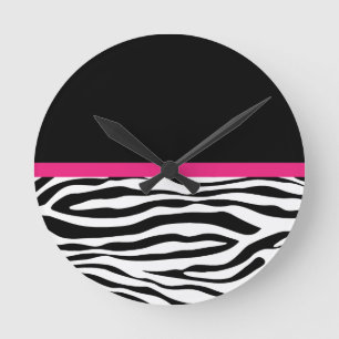 Trendy Zebra Stripe with Pink Border Wall Clock Runde Wanduhr