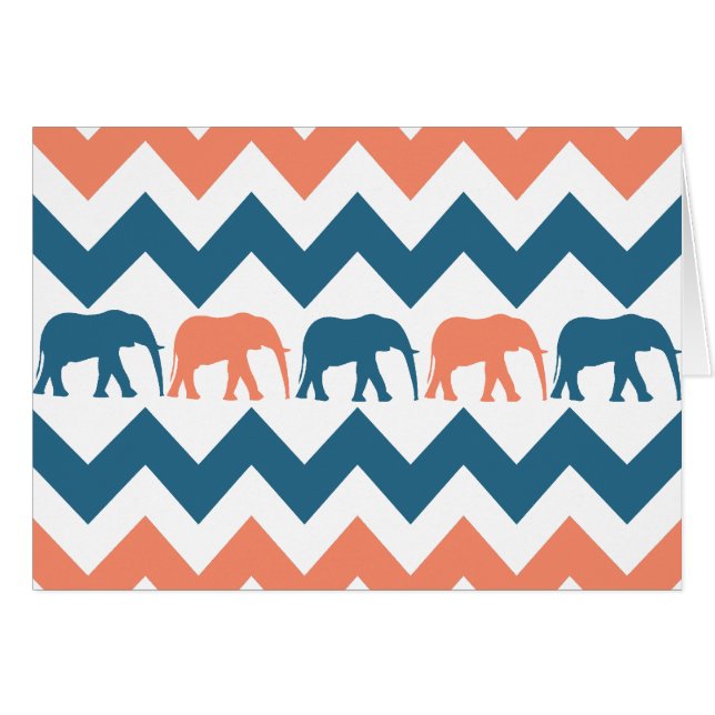 Trendy Zickzack Elephants Coral Blue Stripe Muster (Vorderseite (Horizontal))