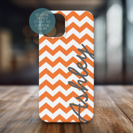Trendy Zickzack Muster mit Namen - orange grau Case-Mate iPhone Hülle
