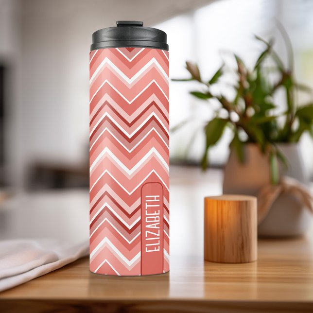 Trendy Zickzack Pattern große Namenskoralle Thermosbecher (Personalized Thermal Tumbler - Add Photos, Text - Customize Completely in the Advanced Design Area)