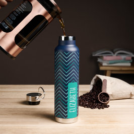 Trendy Zickzack Pattern großer Namensblock aquamar Trinkflasche
