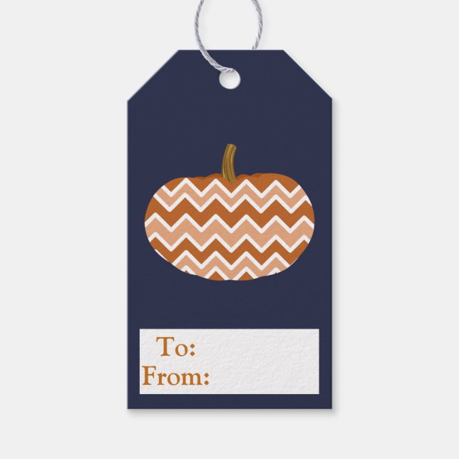 Trendy Zickzack Pumpkins & Navy Geschenkanhänger (Vorderseite)