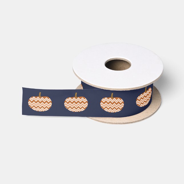 Trendy Zickzack Pumpkins & Navy Satinband (Spule)