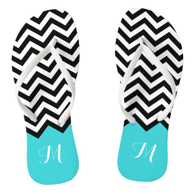 Trendy Zickzack Zigzag Monogram Stylish Aqua Green Flip Flops (Fußbett)