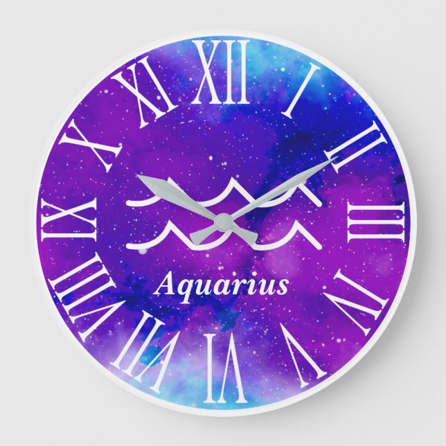 Trendy Zodiac Nebula Aquarius Symbol Große Wanduhr (Vorderseite)