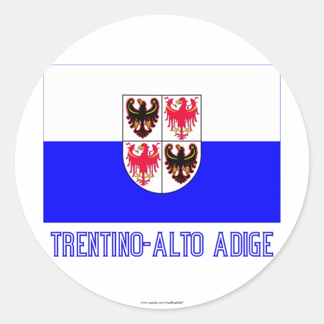 Trentino-Südtirol-Flagge mit Namen Runder Aufkleber (Vorderseite)
