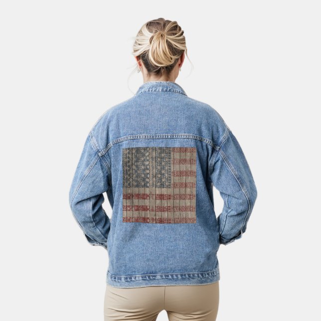 Treny America flagge Aztec Tribal Pattern Jeansjacke (Modell)