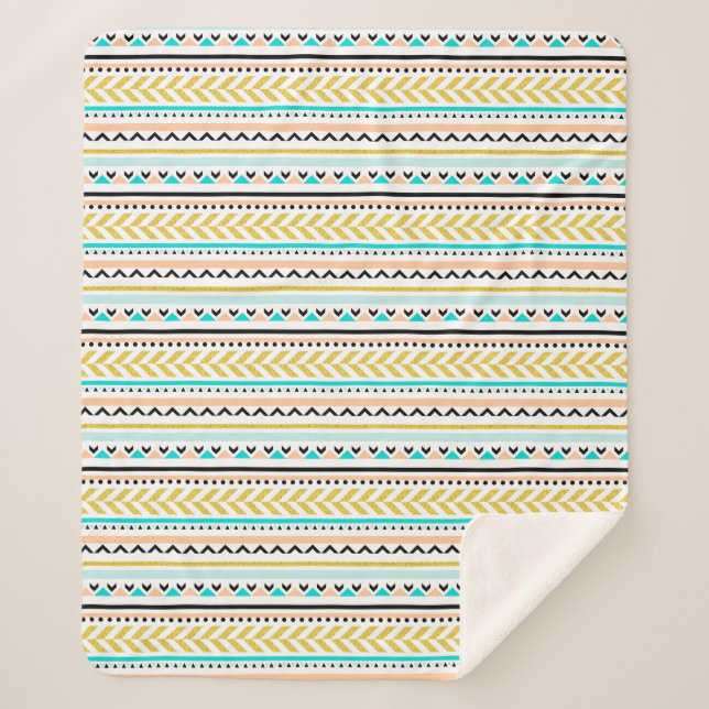 Treny Geometric Aztec Inspiriertes Muster Sherpadecke (Vorderseite)