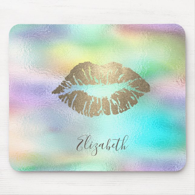 Treny Gold Glitzer Lips Rainbow Holographic Mousepad (Vorne)
