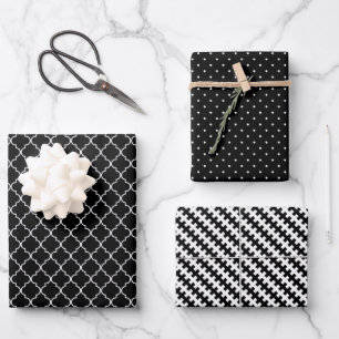 Treny Matte Black und White Pattern Minimalistisch Geschenkpapier Set