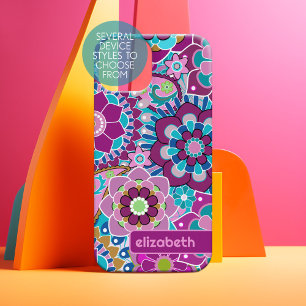 Treny Retro Floral Pattern - individuelle Name Blo iPhone 15 Hülle