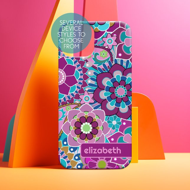 Treny Retro Floral Pattern - individuelle Name Blo iPhone 15 Hülle (Personalized Phone Case)