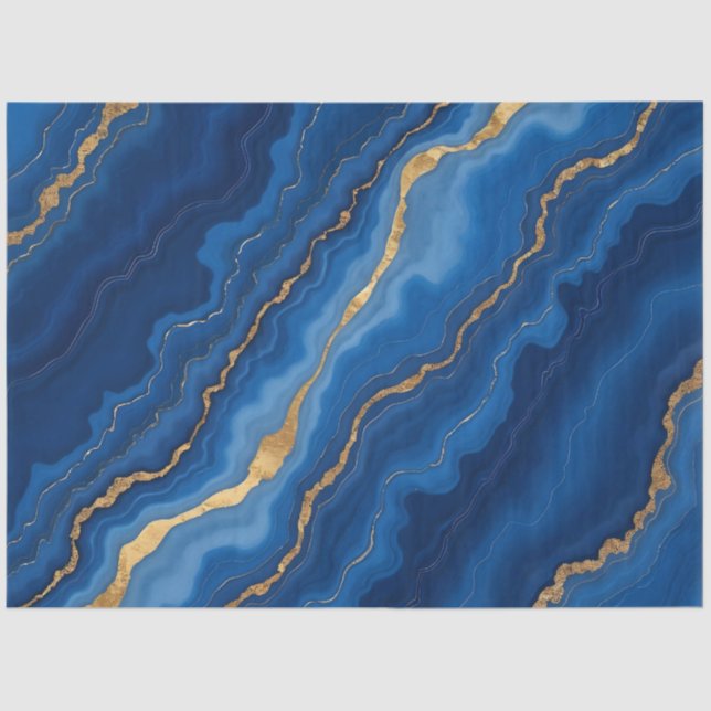 Treny Royal Blue Gold Marble Collection Seidenpapier (Vorderseite)