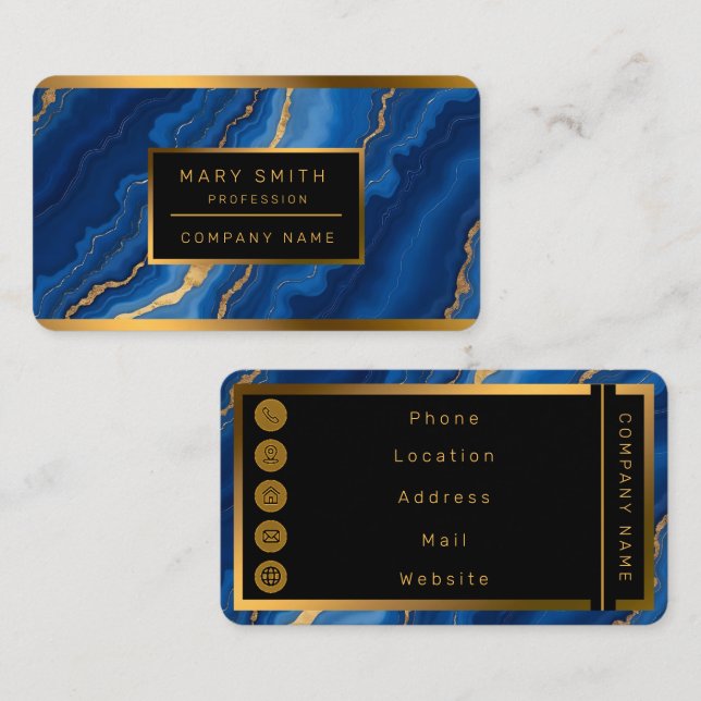 Treny Royal Blue Gold Marble Collection Visitenkarte (Vorne/Hinten)