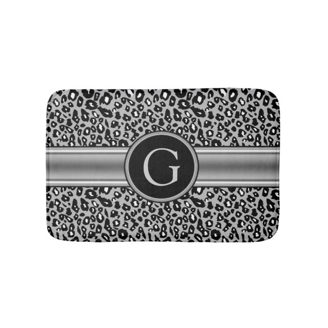 Treny Silver Leopard Muster und Monogramm Badematte (Vorderseite)