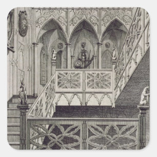 Treppe auf Strawberry Hill, graviert von J. Newto Quadratischer Aufkleber