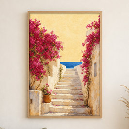 Treppen am Meer mit Bougainvillea Wasserfarbenpost Poster