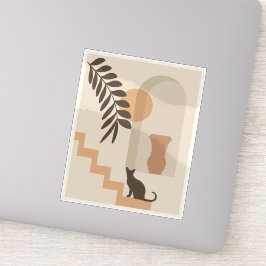 Treppen-Blatt-Vase Katze, Boho-Abstract-Geometrisc Aufkleber