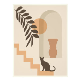 Treppen-Blatt-Vase Katze, Boho-Abstract-Geometrisc Fotodruck