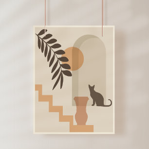 Treppen-Blatt-Vase Katze, Boho-Abstract-Geometrisc Fotodruck