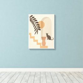 Treppen-Blatt-Vase Katze, Boho-Abstract-Geometrisc Leinwanddruck