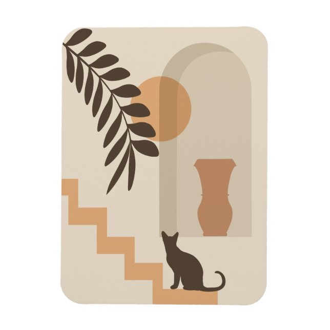 Treppen-Blatt-Vase Katze, Boho-Abstract-Geometrisc Magnet (Vertikal)