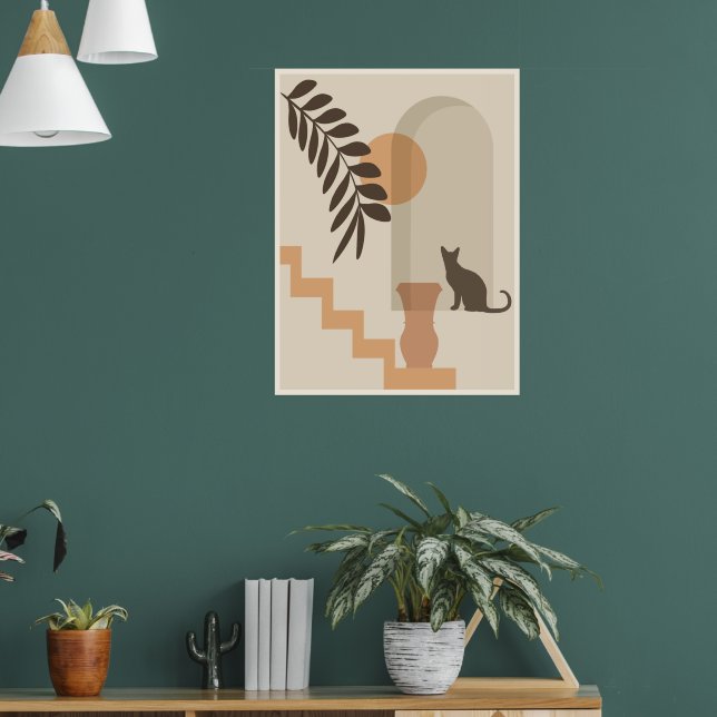 Treppen-Blatt-Vase Katze, Boho-Abstract-Geometrisc Poster (Wohnzimmer 1)