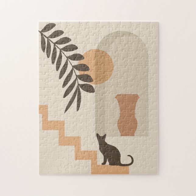 Treppen-Blatt-Vase Katze, Boho-Abstract geometrisc Puzzle (Vertikal)