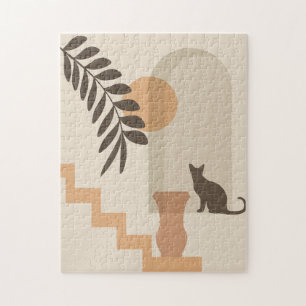 Treppen-Blatt-Vase Katze, Boho-Abstract-Geometrisc Puzzle