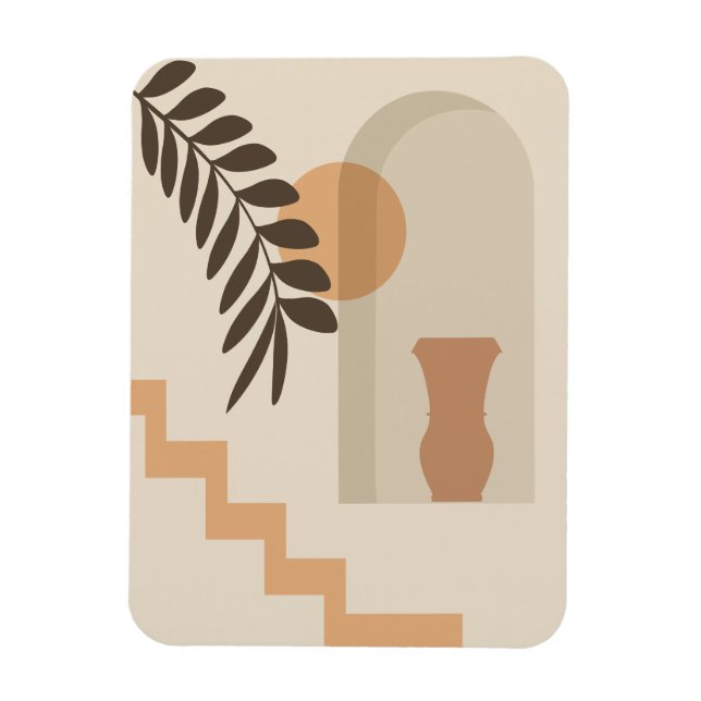Treppen-Blatt-Vase Sonne, Boho-Abstracte Geometris Magnet (Vertikal)