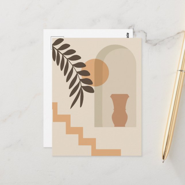 Treppen-Blatt-Vase Sonne, Boho-Abstracte Geometris Postkarte (Vorderseite/Rückseite Beispiel)
