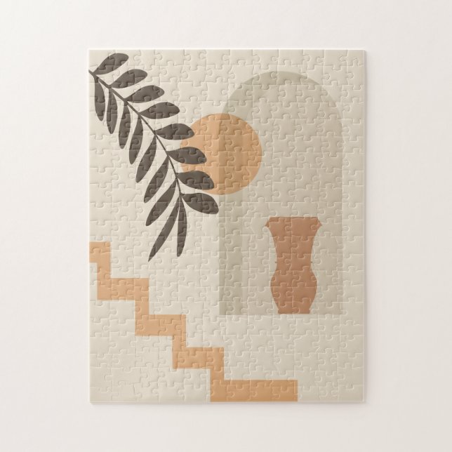 Treppen-Blatt-Vase Sonne, Boho-Abstracte Geometris Puzzle (Vertikal)