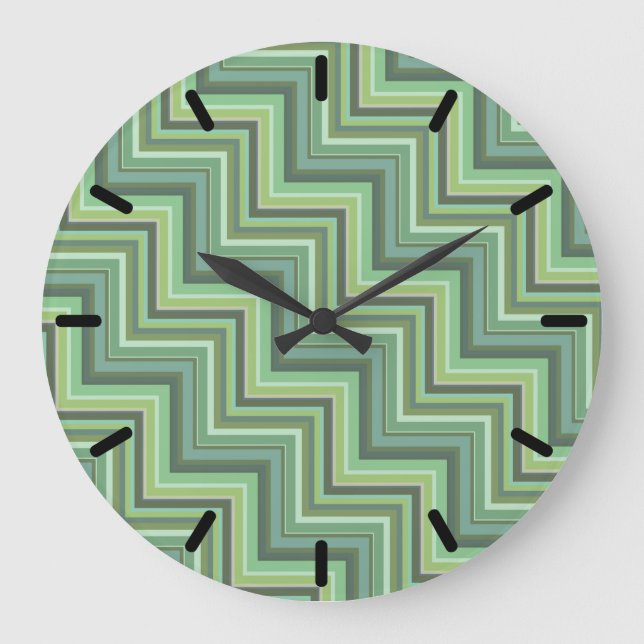 Treppenmuster aus Olivgrün Große Wanduhr (Vorderseite)