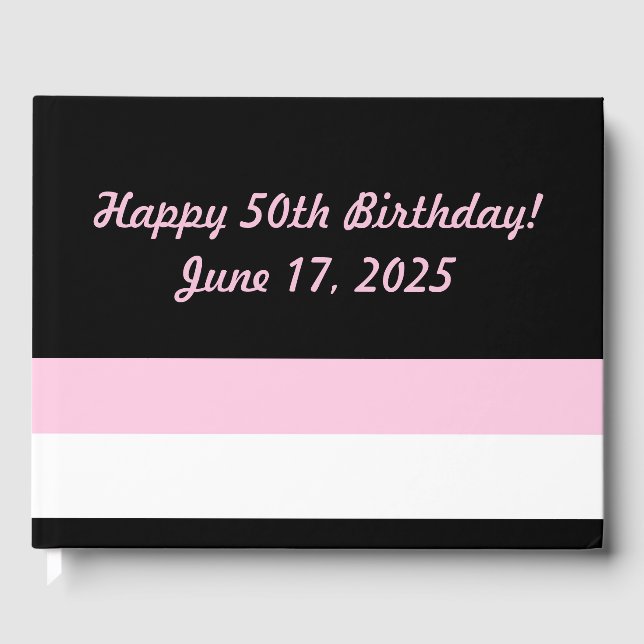 Très Chic Black, White und Pink Streifen Gästebuch (Vorderseite)