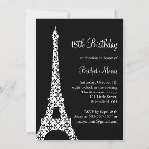 Tres Paris Birthday Invitation (schwarz) Einladung