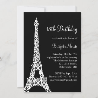 Tres Paris Birthday Invitation (schwarz) Einladung