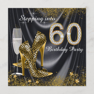 Treten in 60 Geburtstags-Party-Schwarz-Satin Einladung